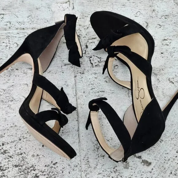 Jessica Simpson Women Heel Pump Sandal Black Suede Upper JS Kaycie Size 8.5M 39 - Picture 8 of 13